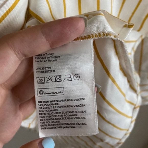 H&M Yellow White Stripe Bow Tie Long Sleeve Blouse - Picture 4 of 6